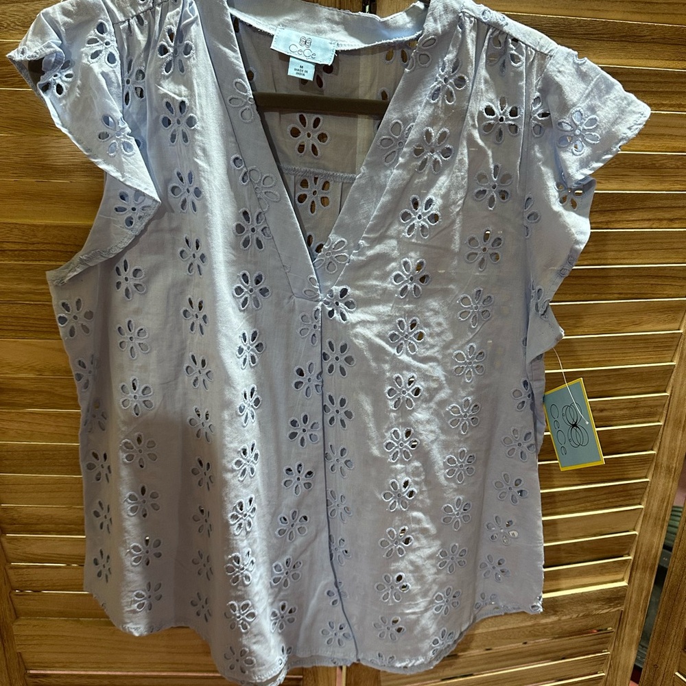 CeCe Purple Flutter Sleeve Wrap Blouse